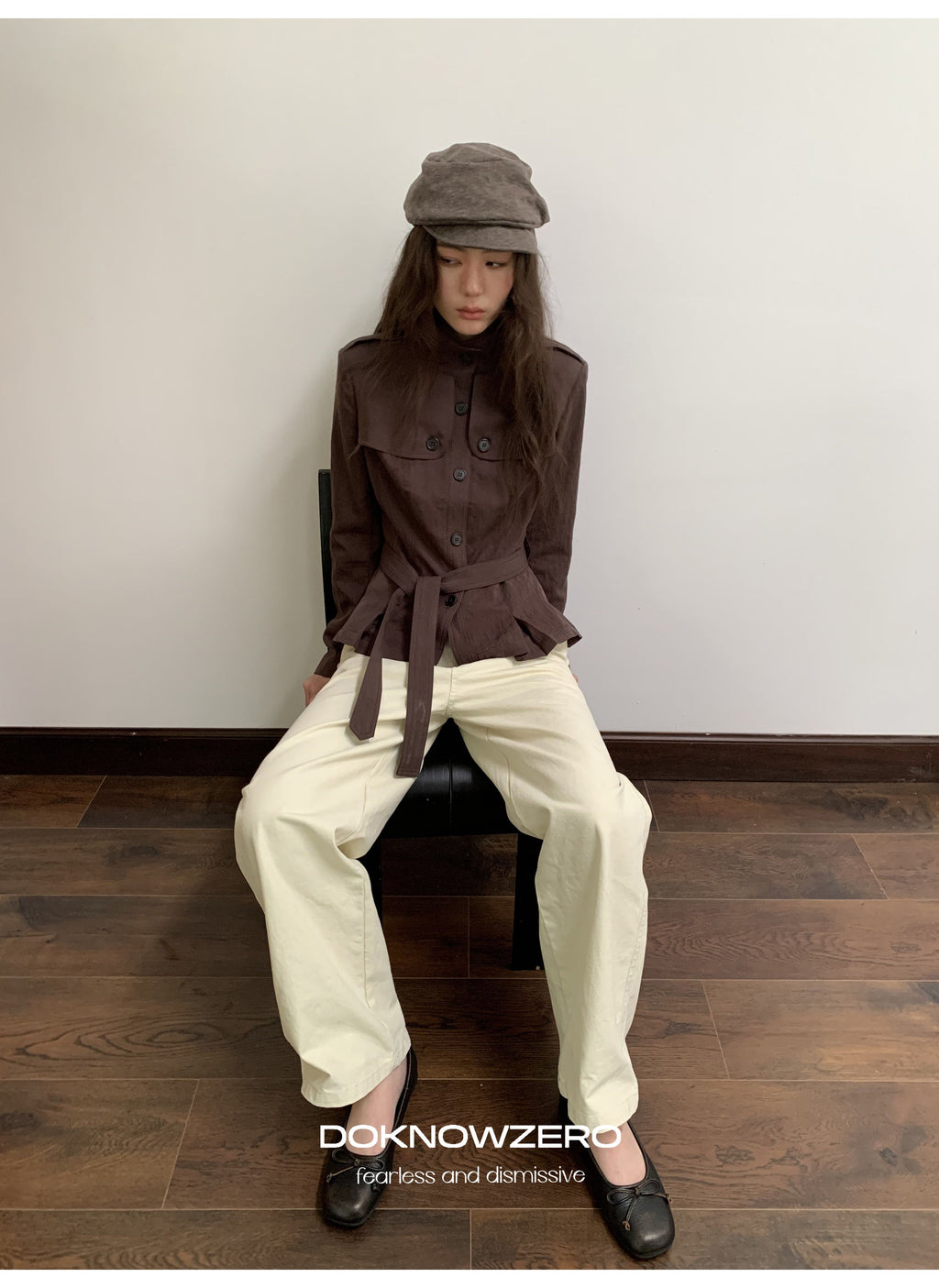 Chestnut Belted Stand Collar Jacket
