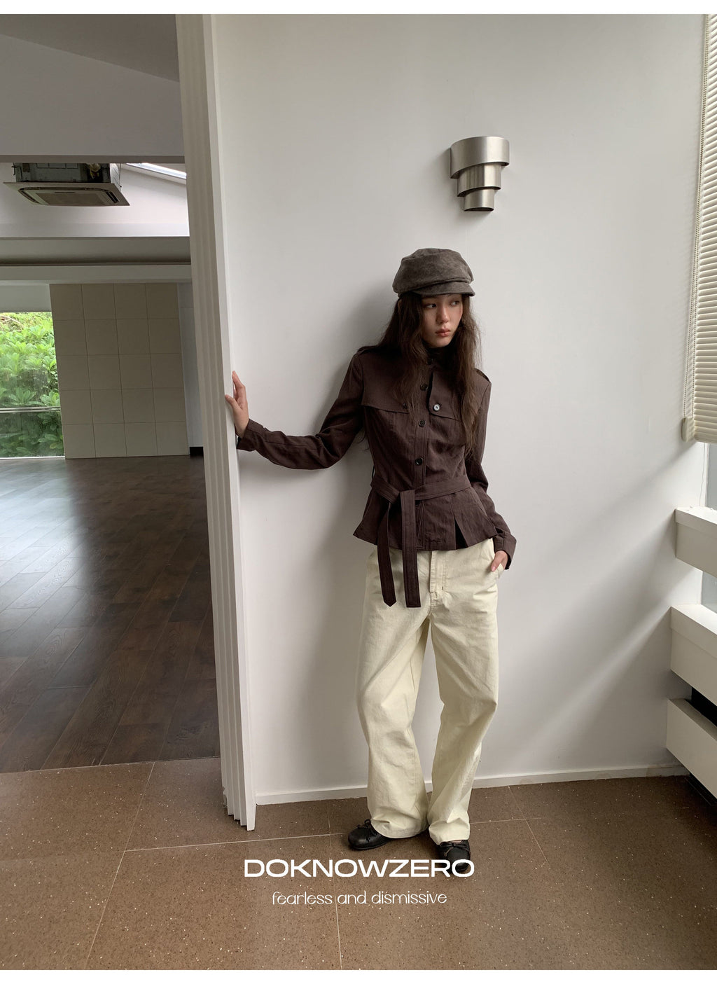 Chestnut Belted Stand Collar Jacket