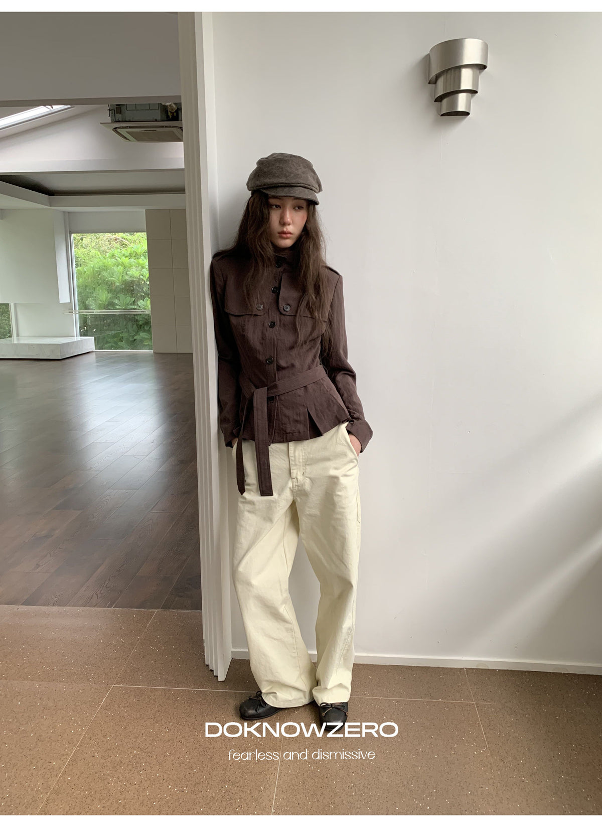 Chestnut Belted Stand Collar Jacket