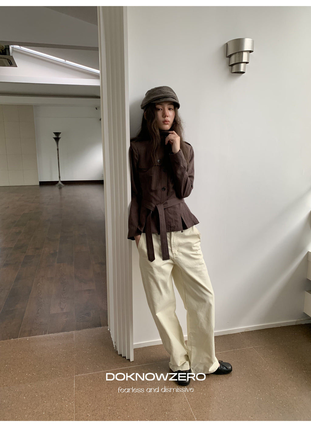 Chestnut Belted Stand Collar Jacket