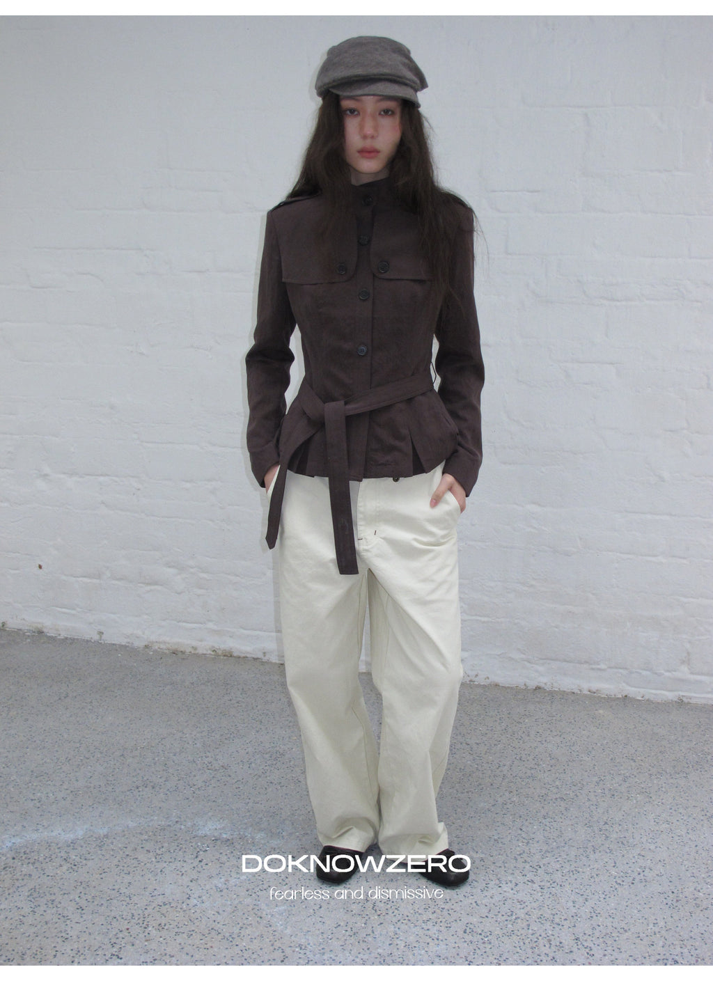 Chestnut Belted Stand Collar Jacket