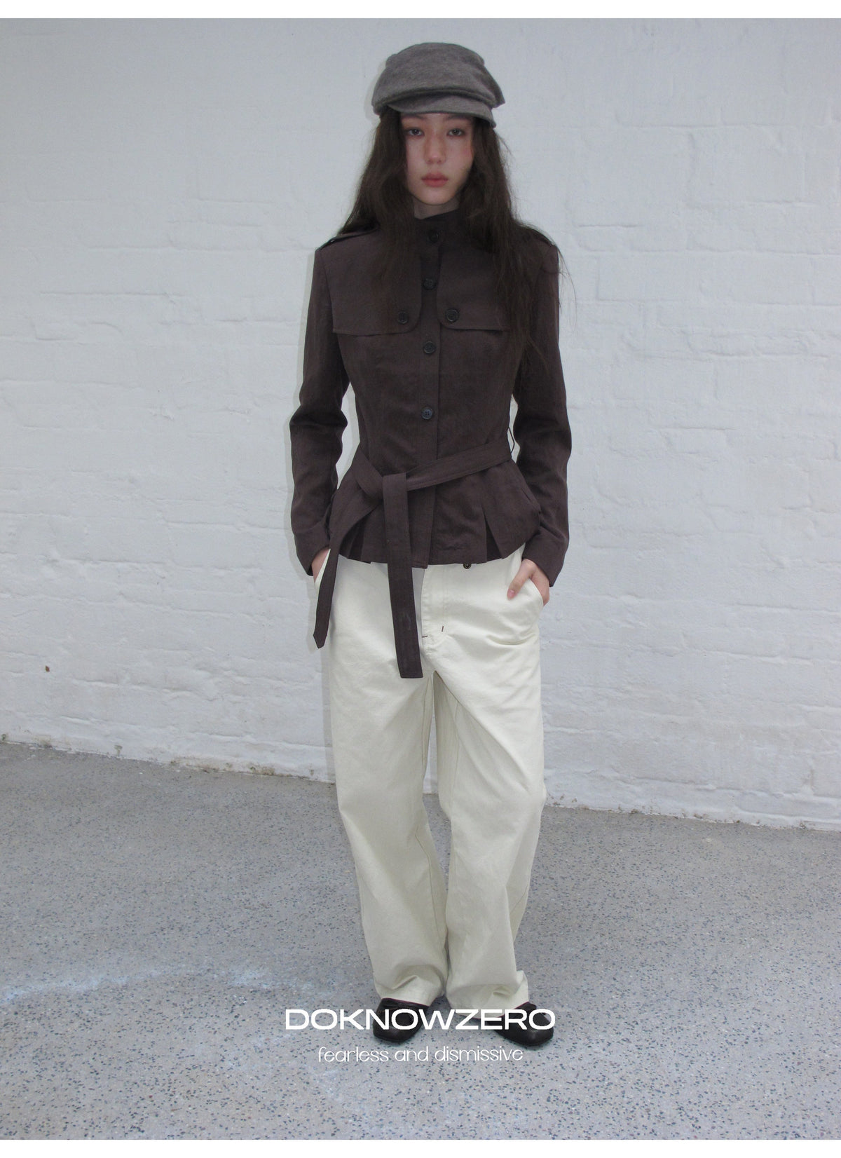 Chestnut Belted Stand Collar Jacket