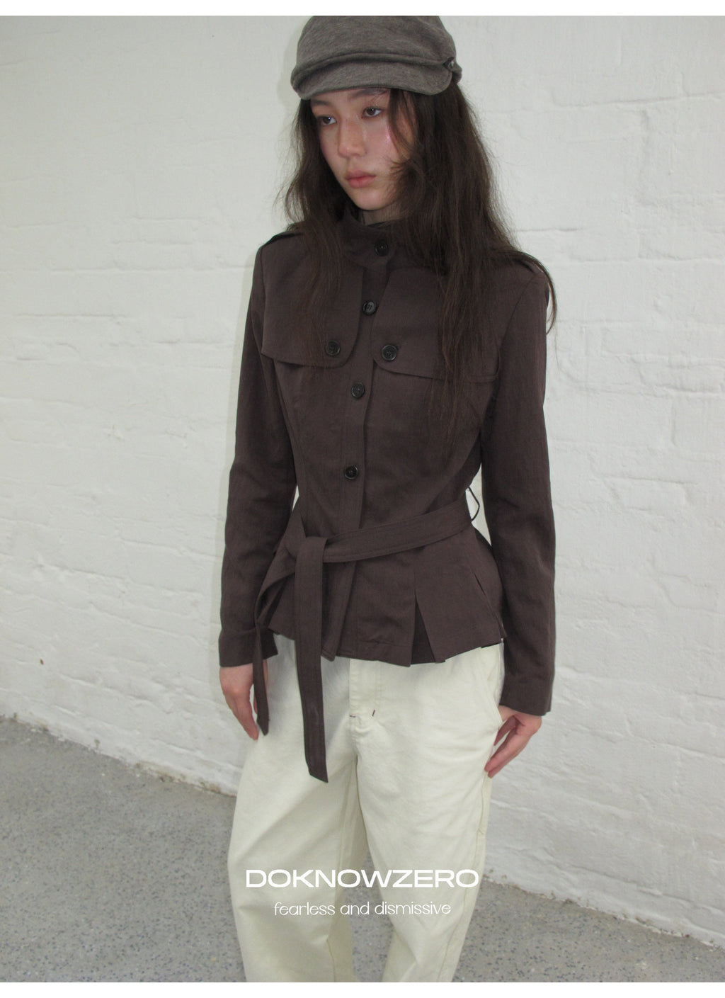 Chestnut Belted Stand Collar Jacket