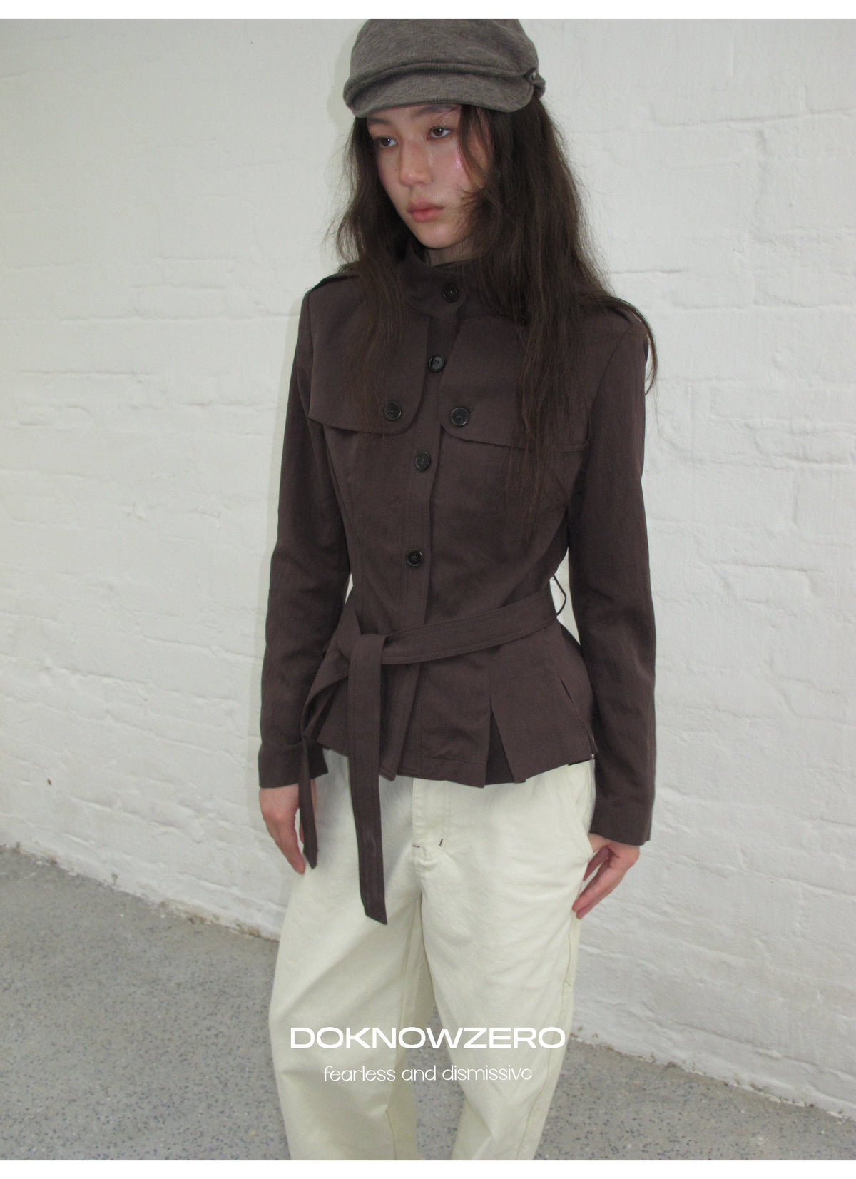 Chestnut Belted Stand Collar Jacket