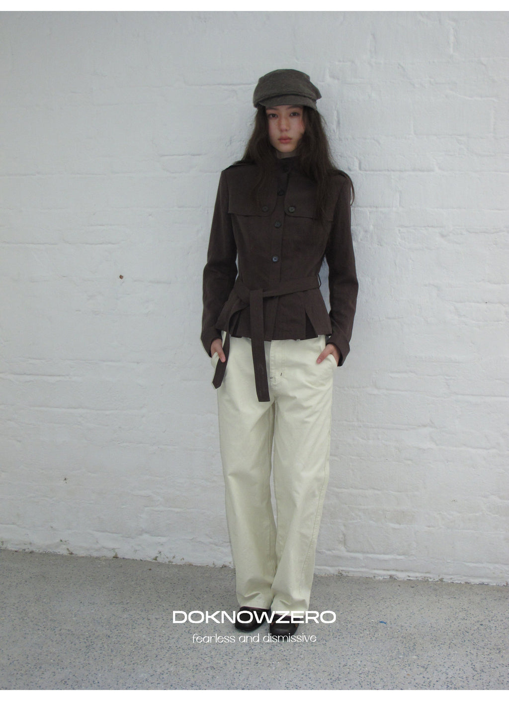 Chestnut Belted Stand Collar Jacket