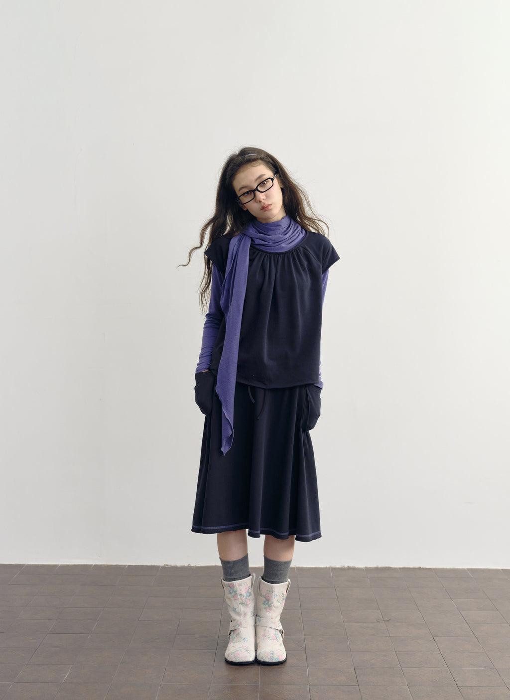 Scarf Layered Sleeve Top
