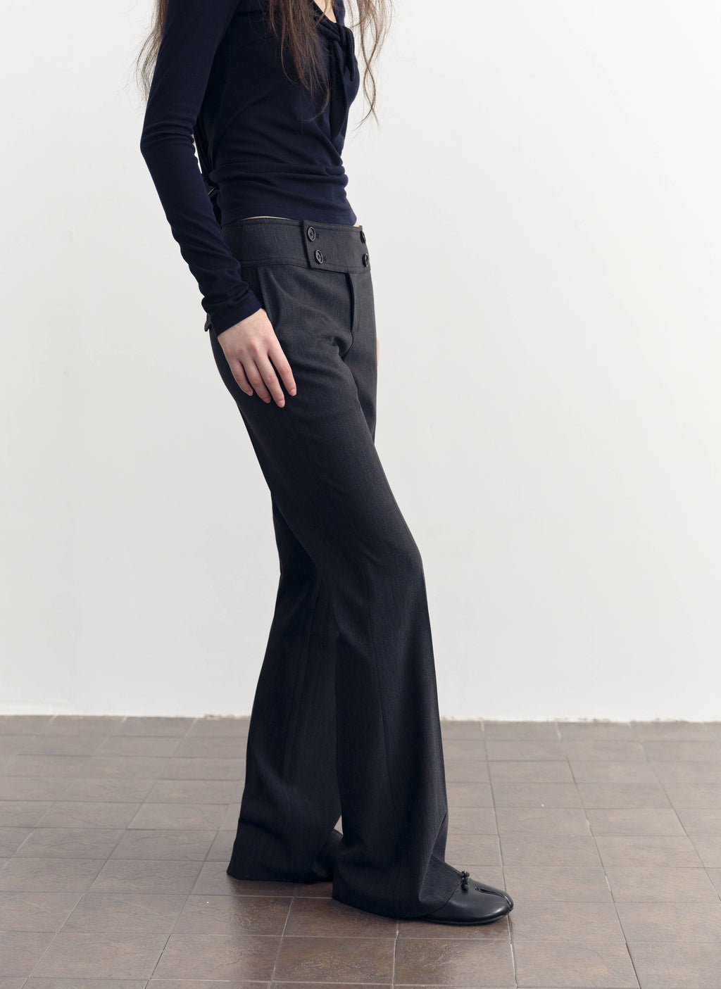 Low Waist Button Flare Pants