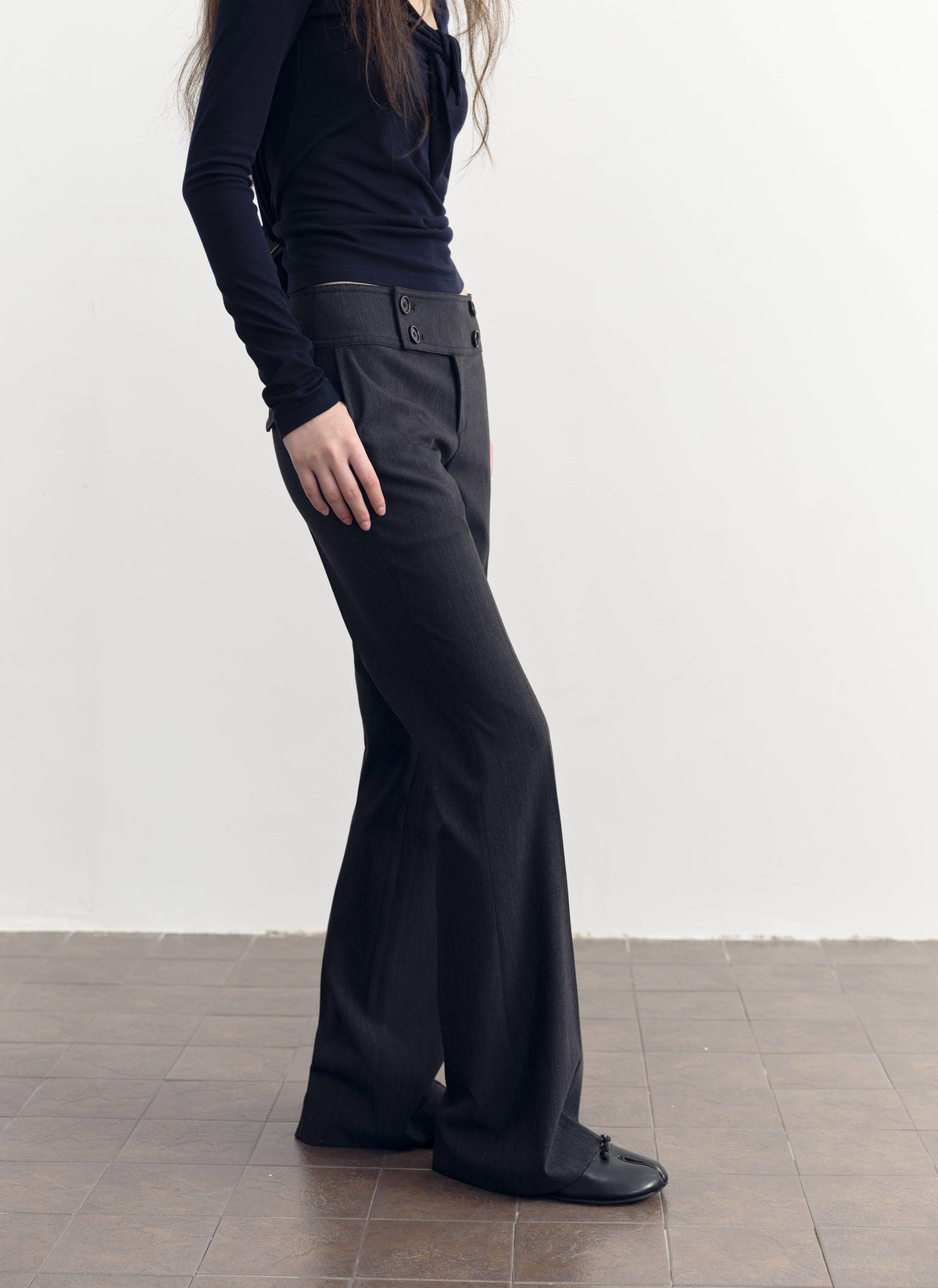 Low Waist Button Flare Pants