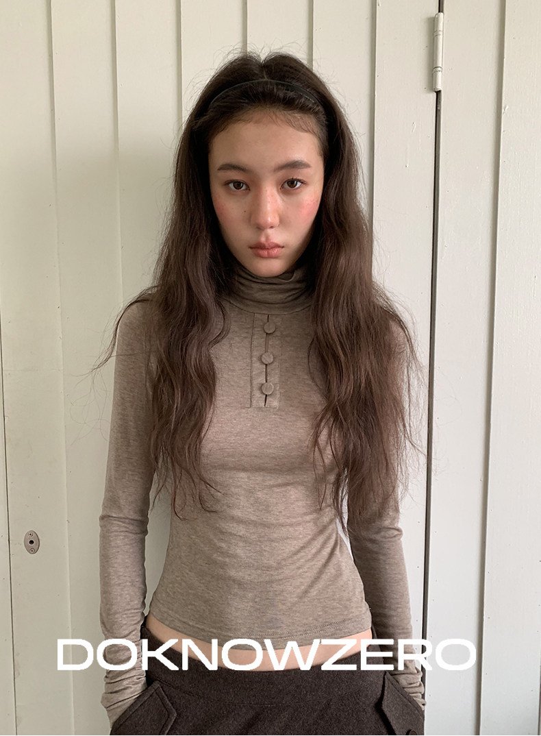 Camel Button Turtleneck Top