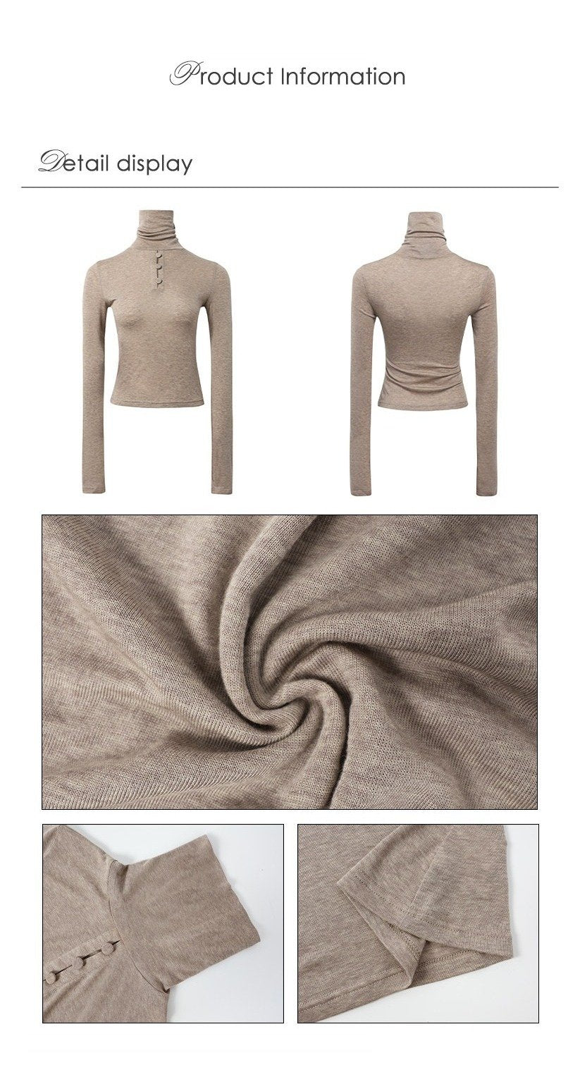 Camel Button Turtleneck Top