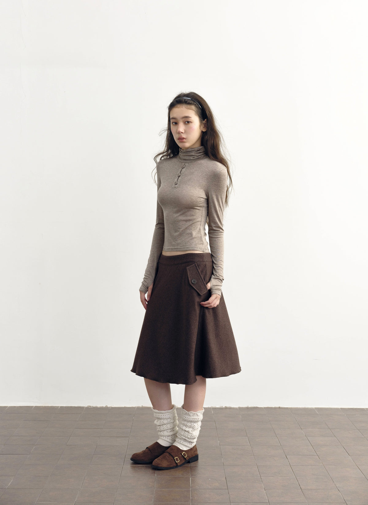 Camel Button Turtleneck Top