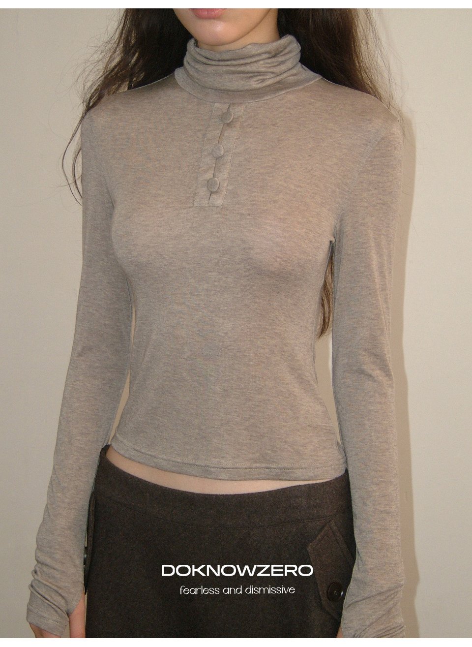 Camel Button Turtleneck Top