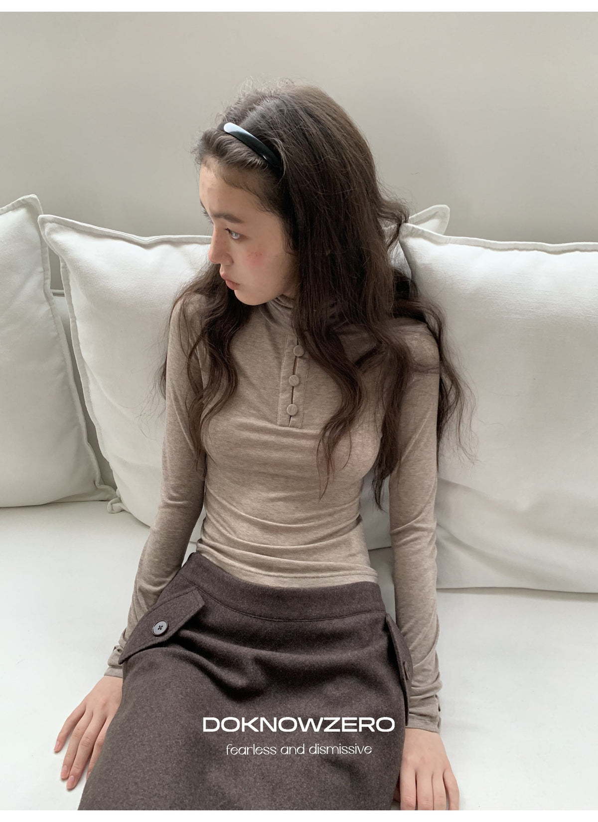 Camel Button Turtleneck Top