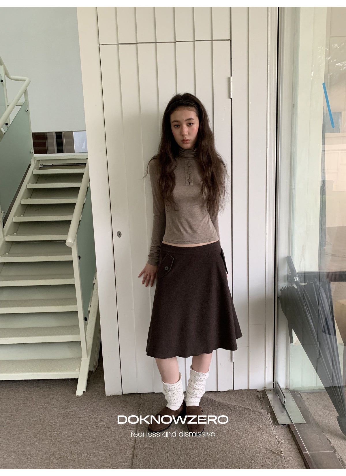 Camel Button Turtleneck Top