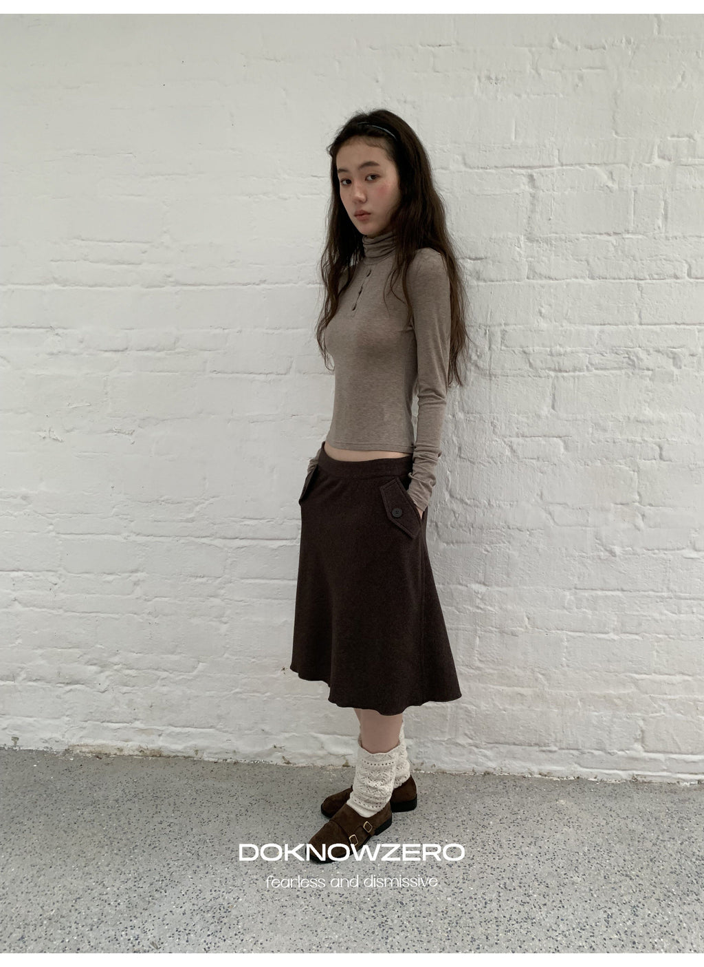 Camel Button Turtleneck Top