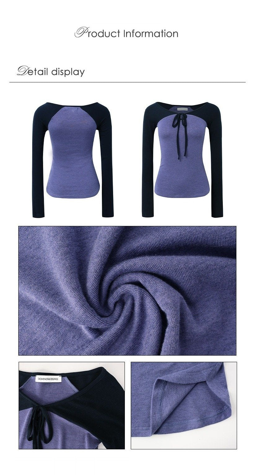 Colorblock Tie Neck Top