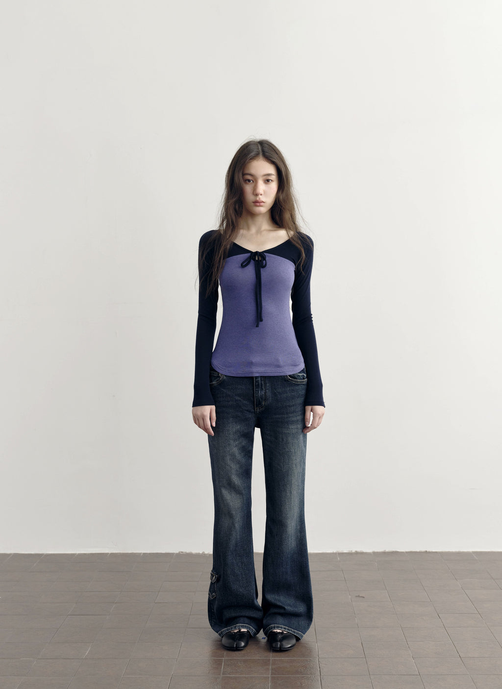 Colorblock Tie Neck Top