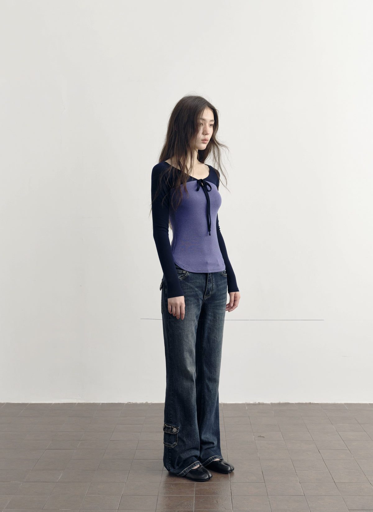 Colorblock Tie Neck Top