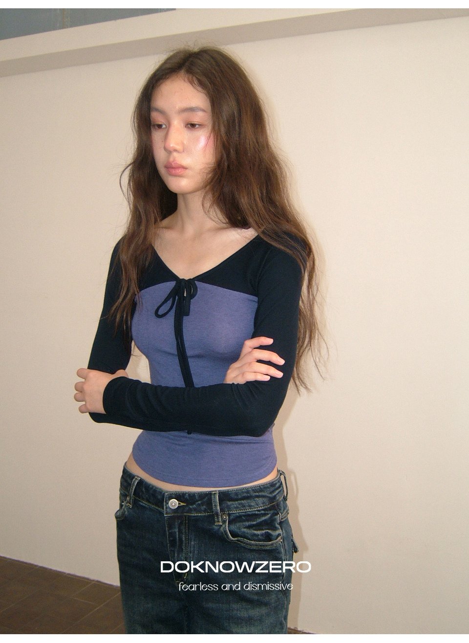 Colorblock Tie Neck Top
