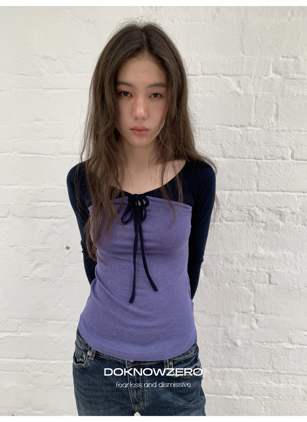 Colorblock Tie Neck Top