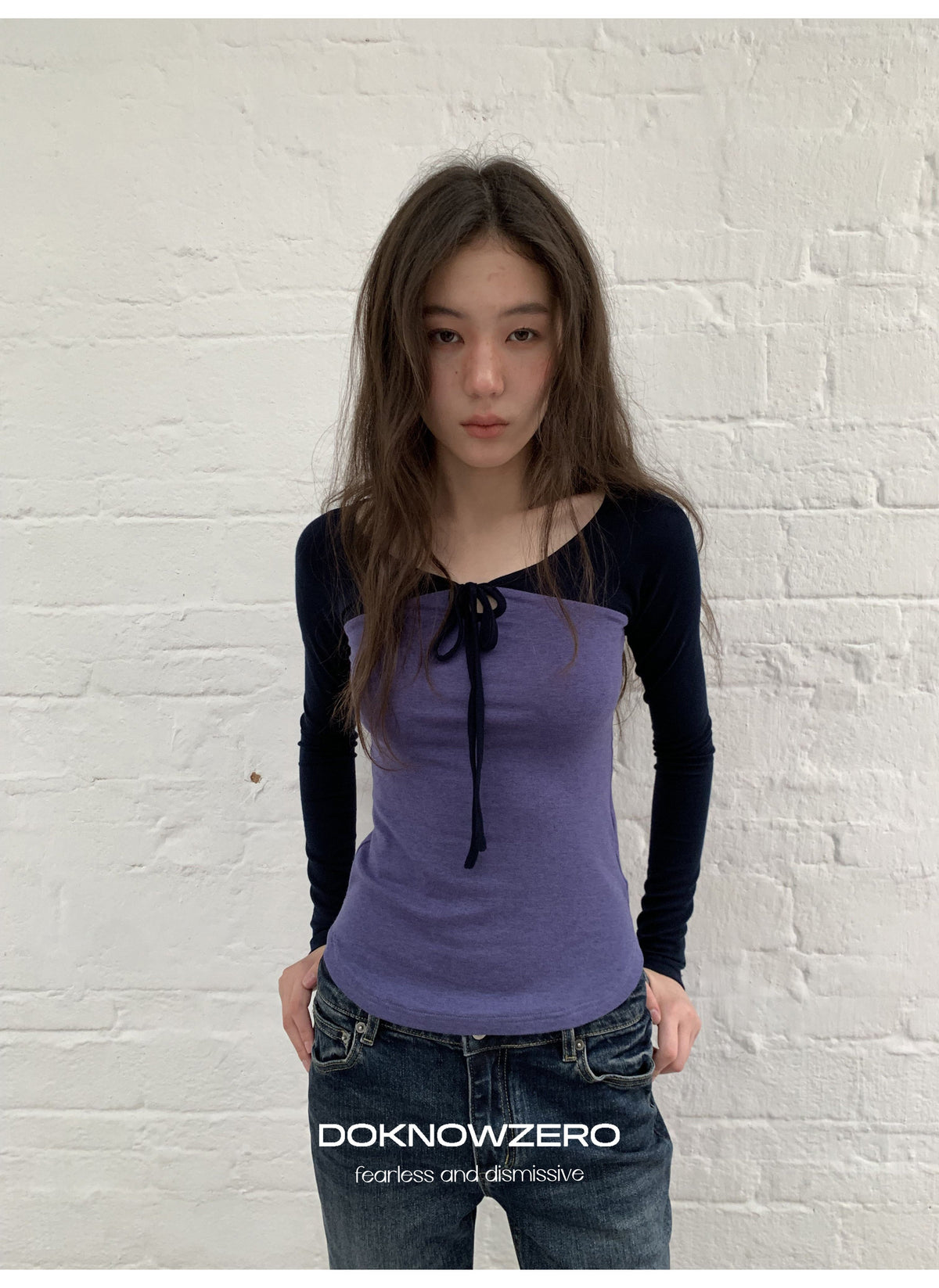 Colorblock Tie Neck Top
