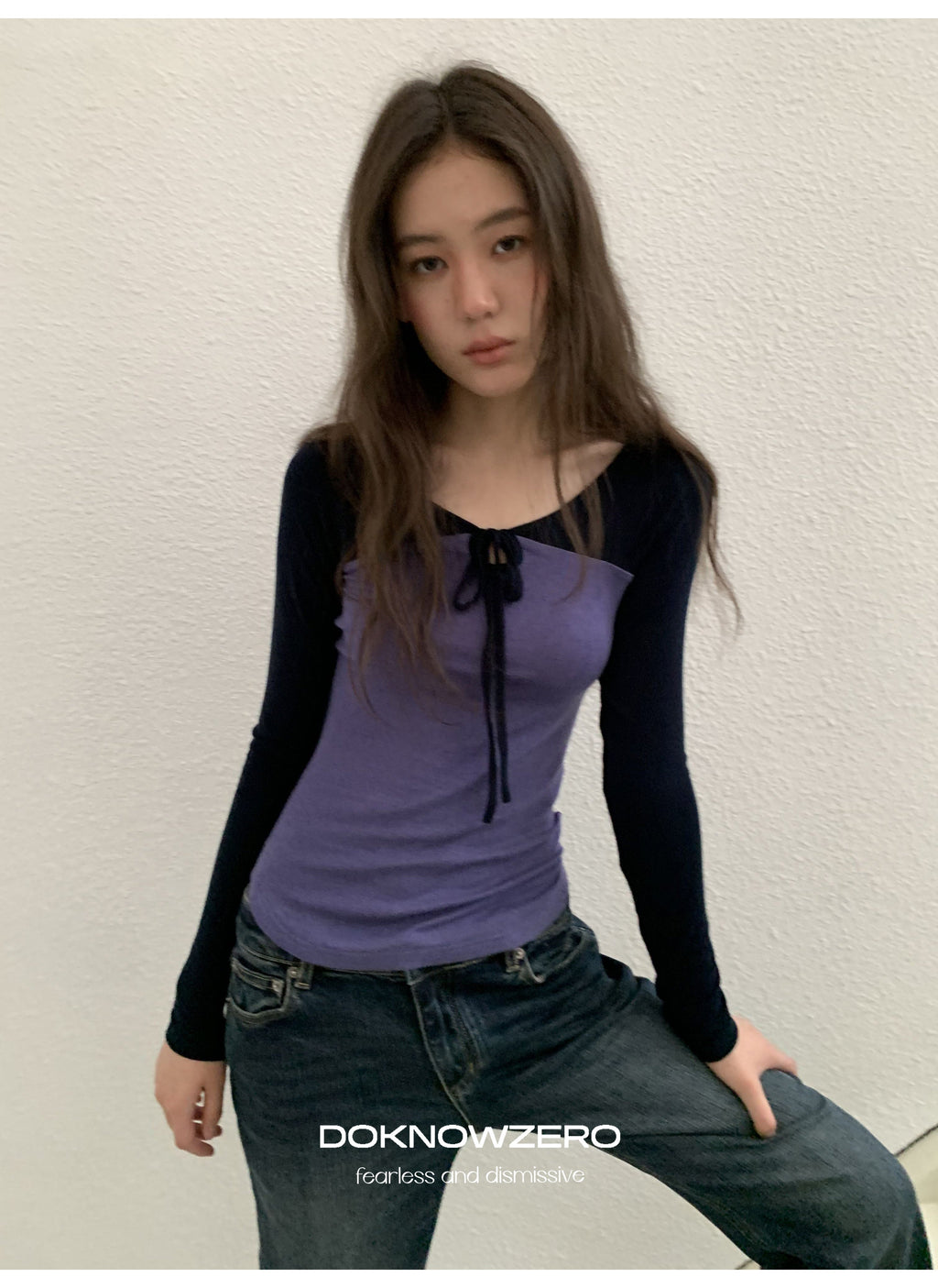 Colorblock Tie Neck Top