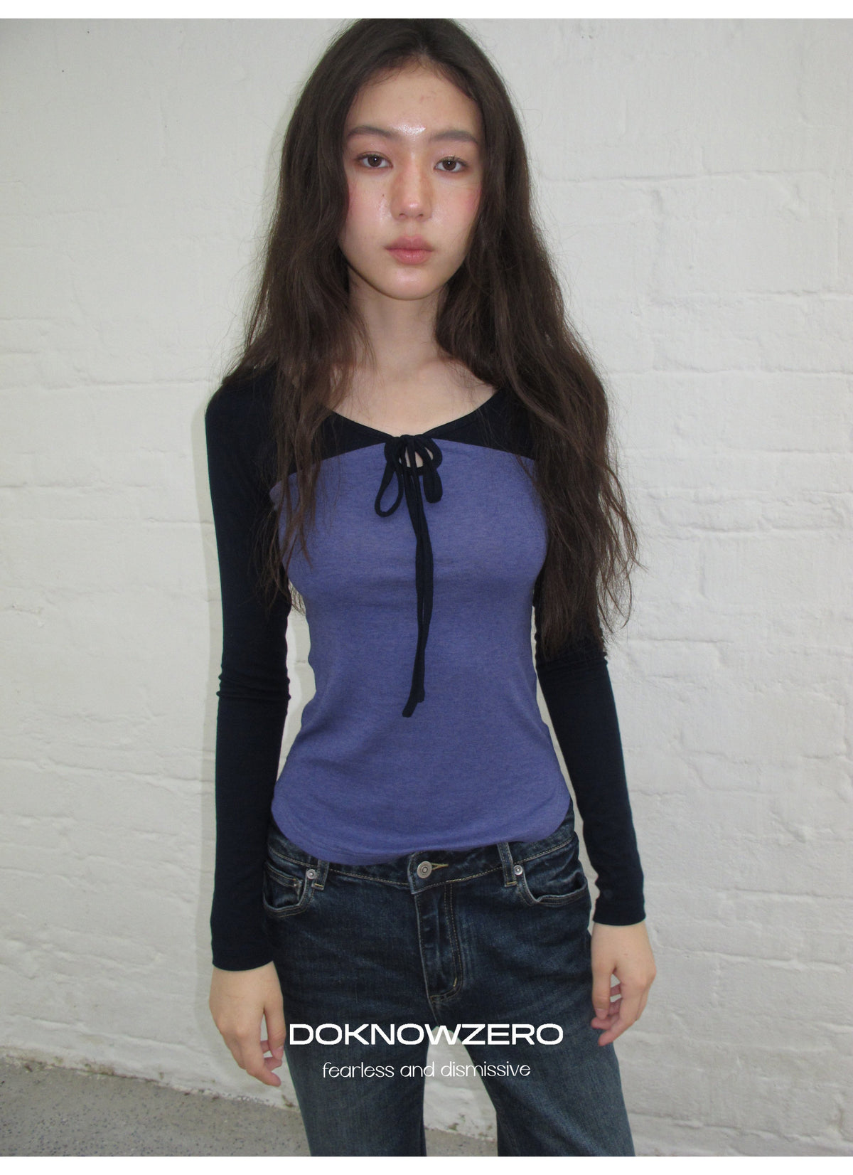 Colorblock Tie Neck Top