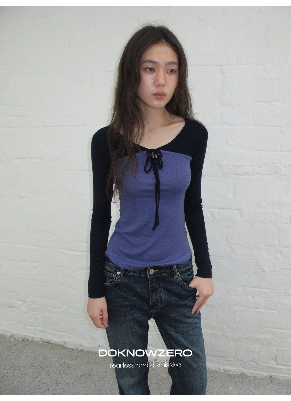 Colorblock Tie Neck Top