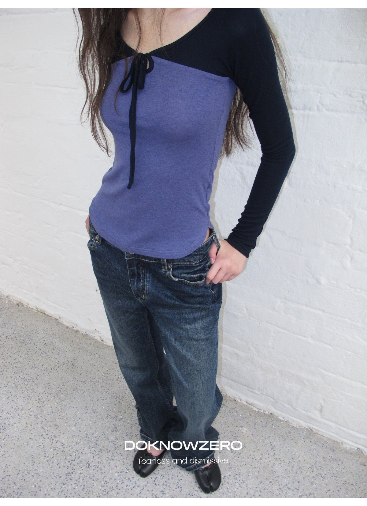Colorblock Tie Neck Top