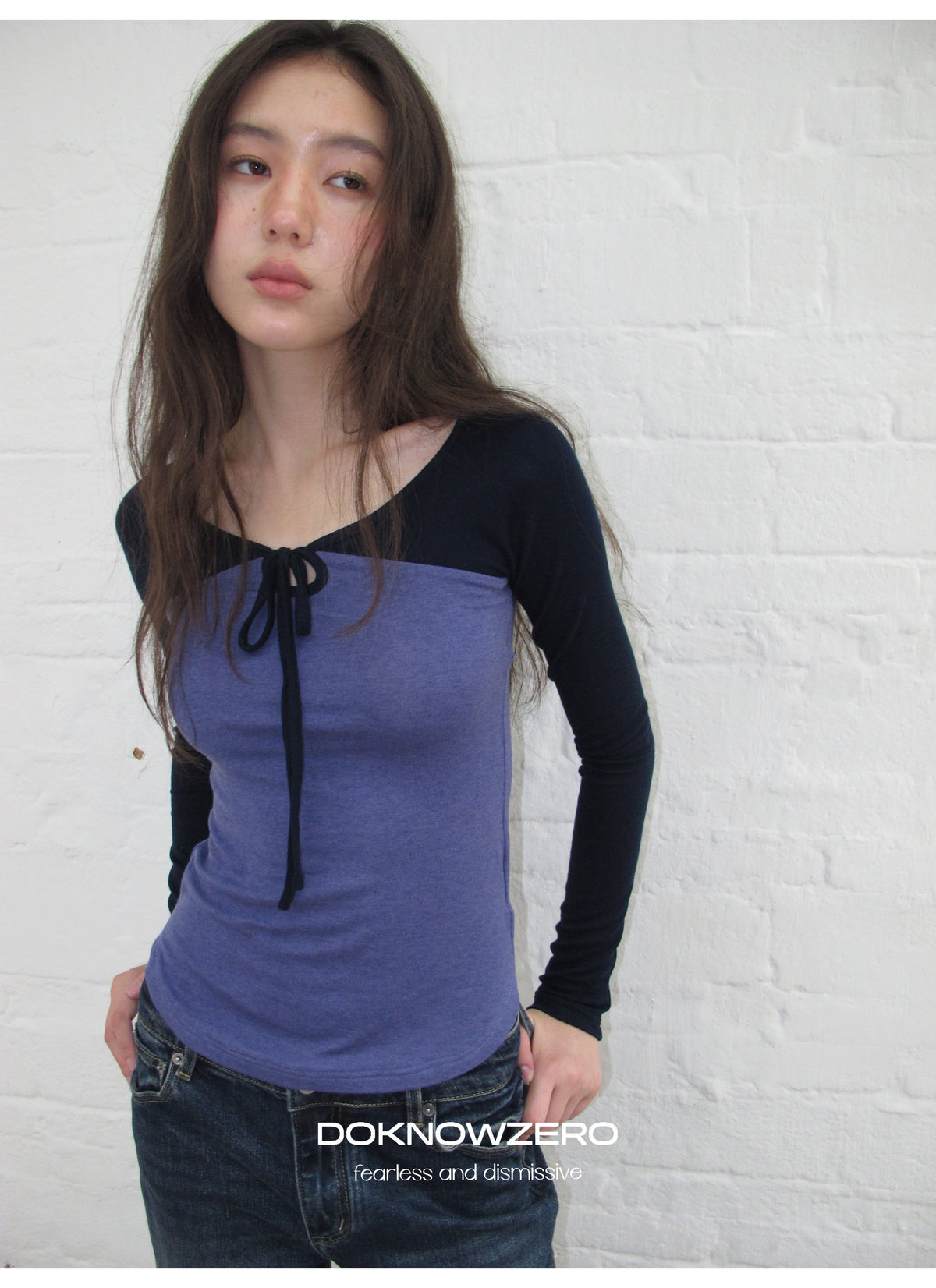Colorblock Tie Neck Top