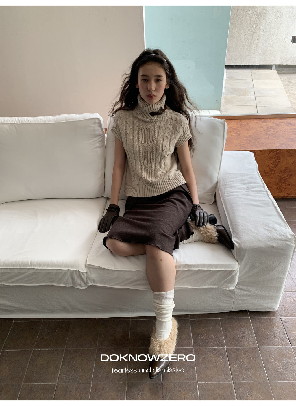 Turtleneck Cable Knit Top