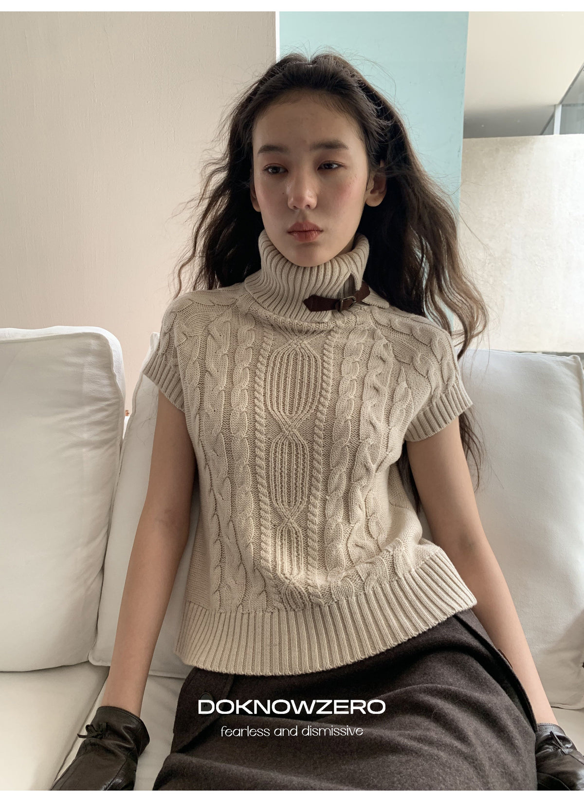 Turtleneck Cable Knit Top