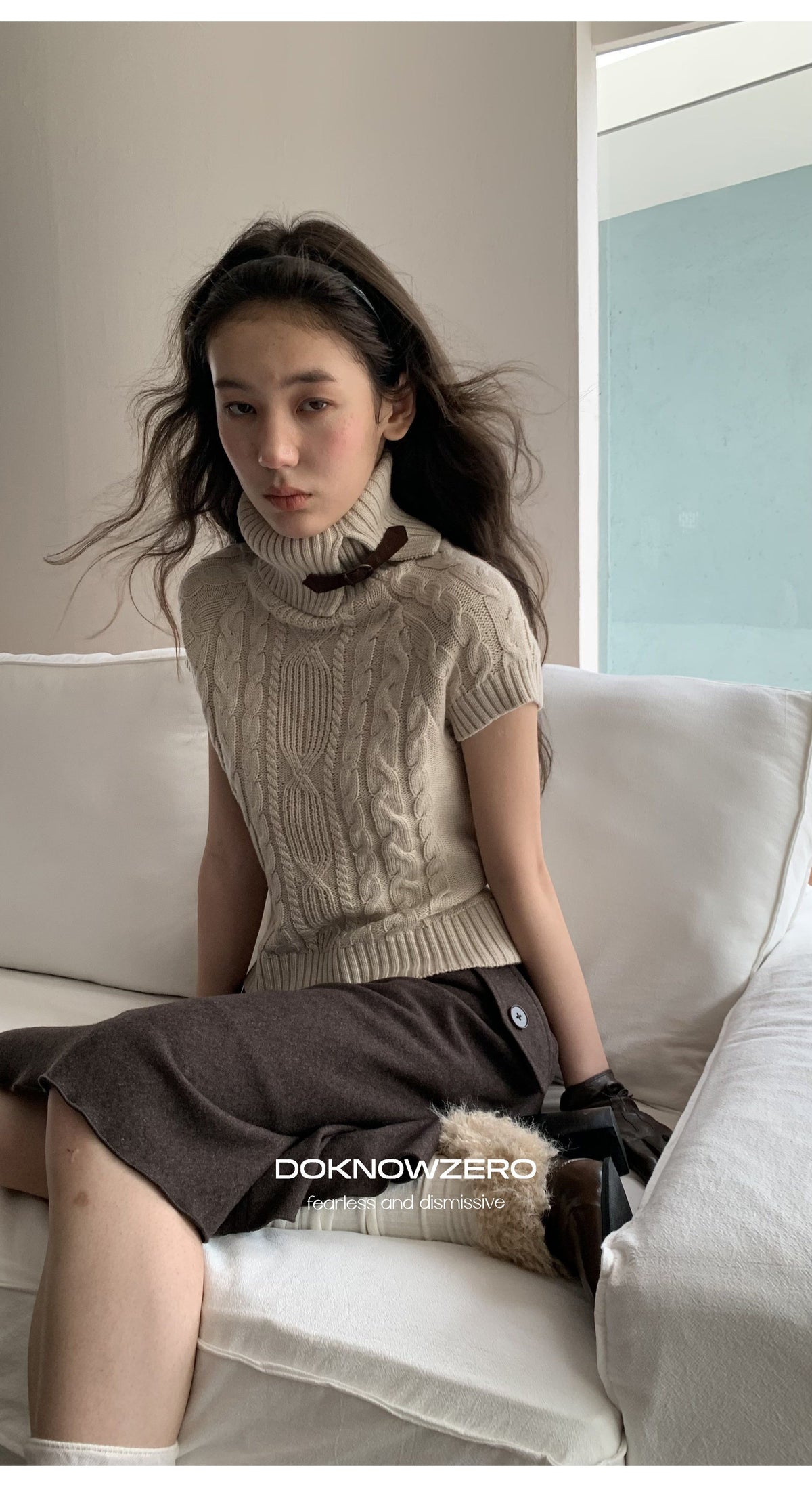 Turtleneck Cable Knit Top