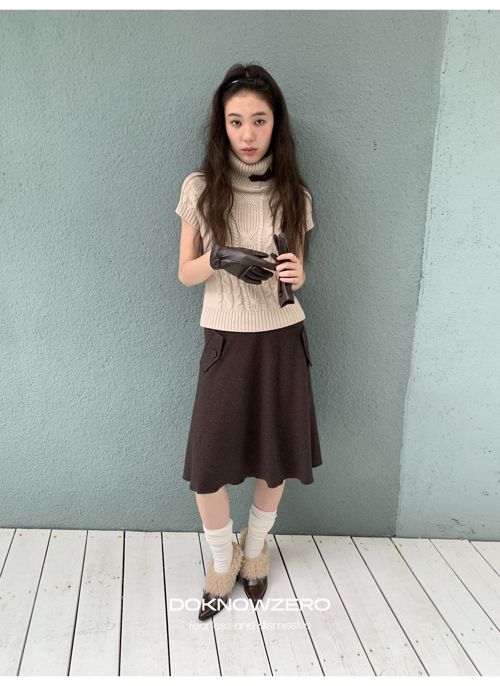 Turtleneck Cable Knit Top