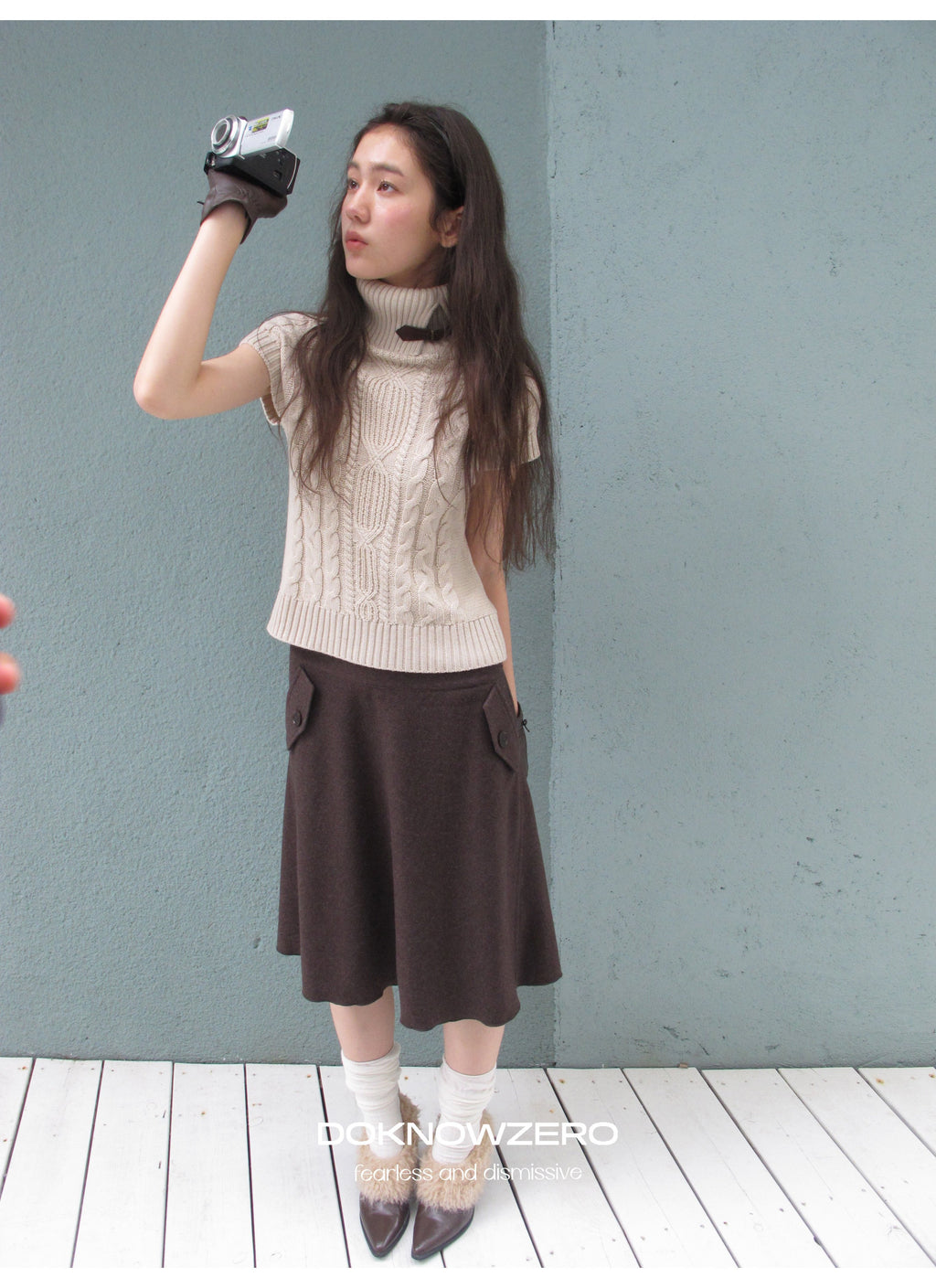Turtleneck Cable Knit Top