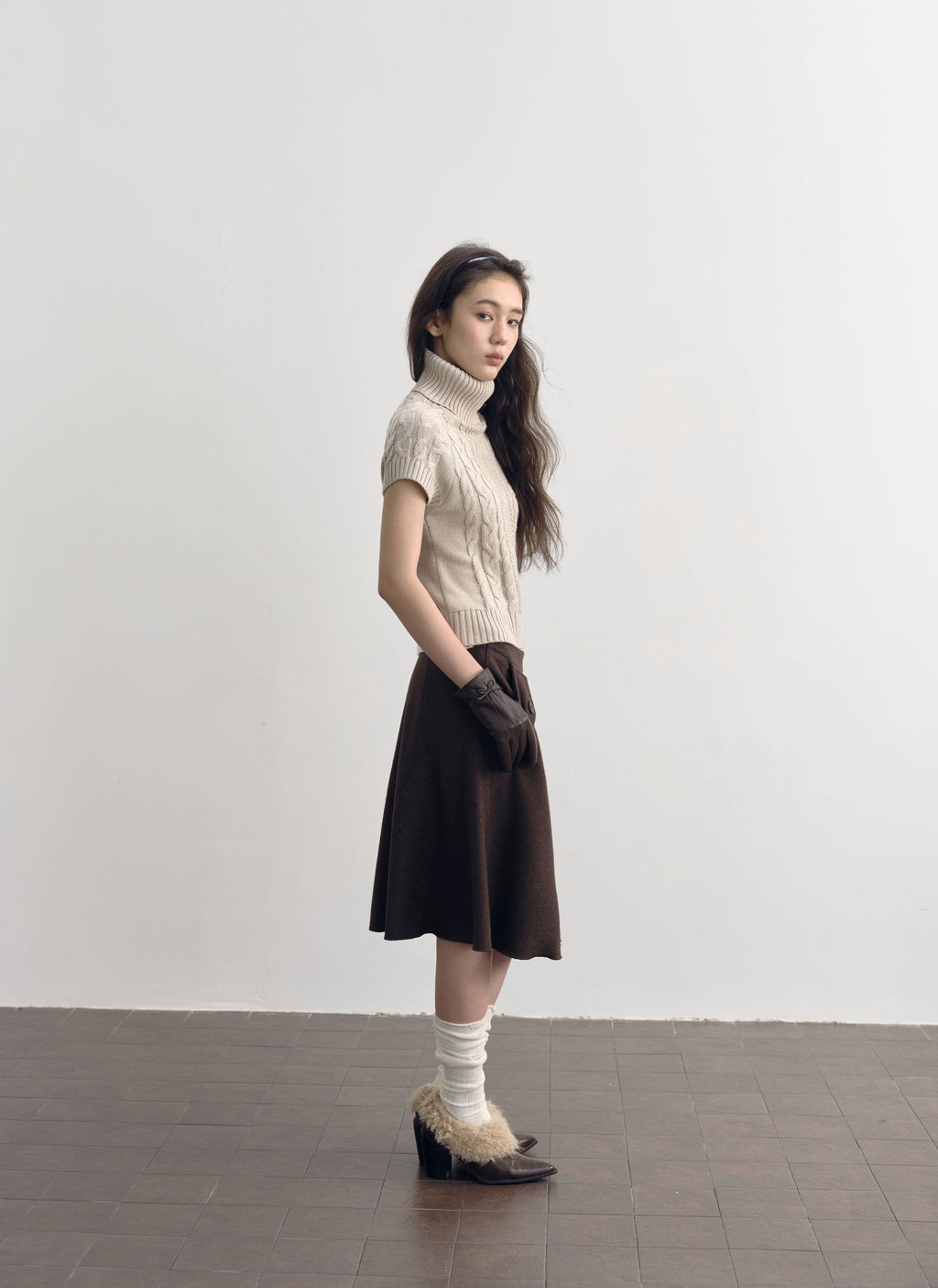 Turtleneck Cable Knit Top