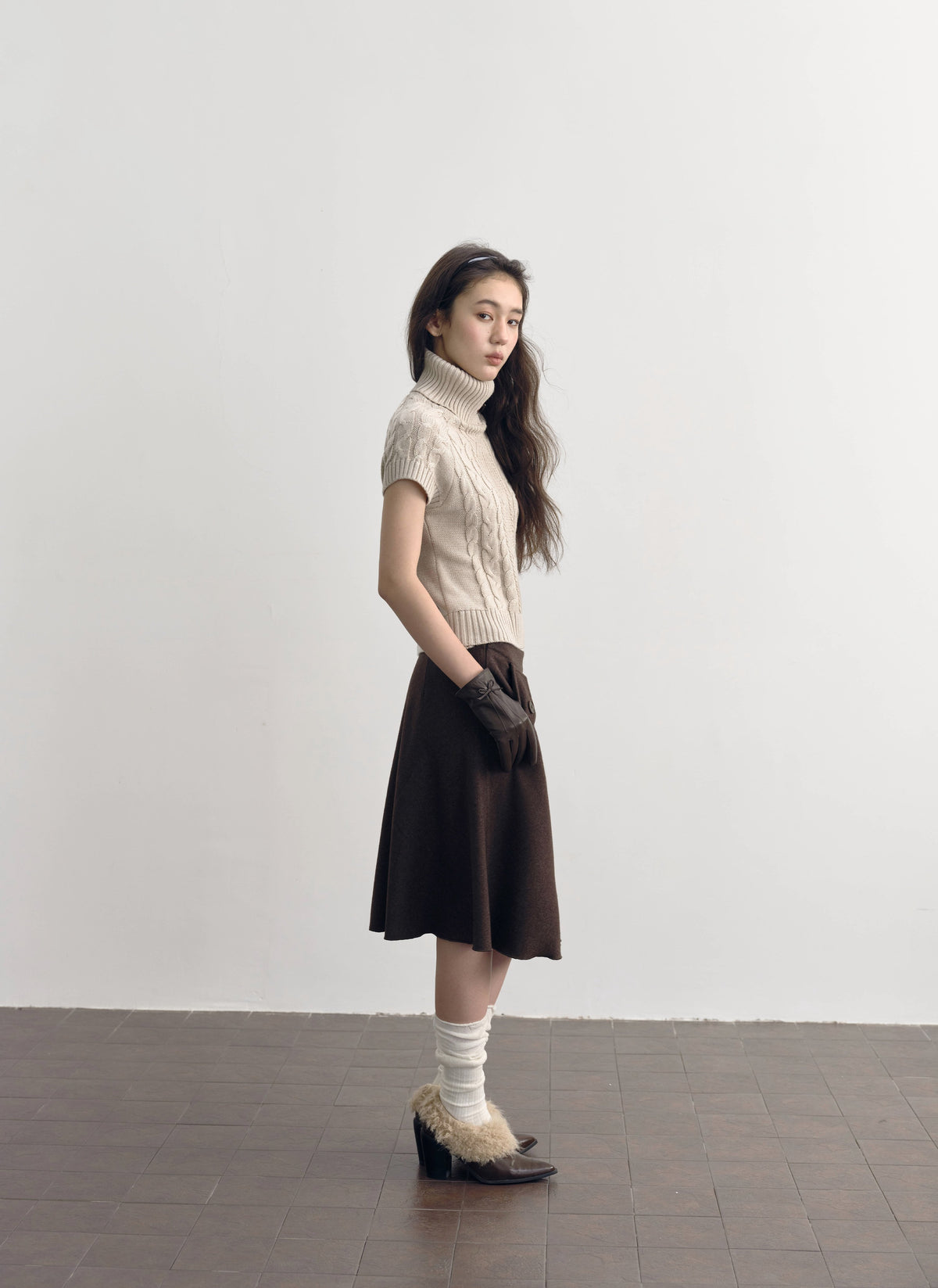 Turtleneck Cable Knit Top