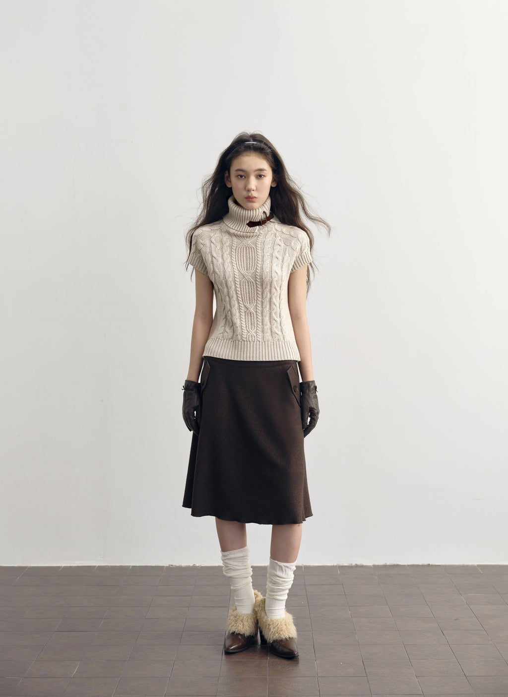Turtleneck Cable Knit Top