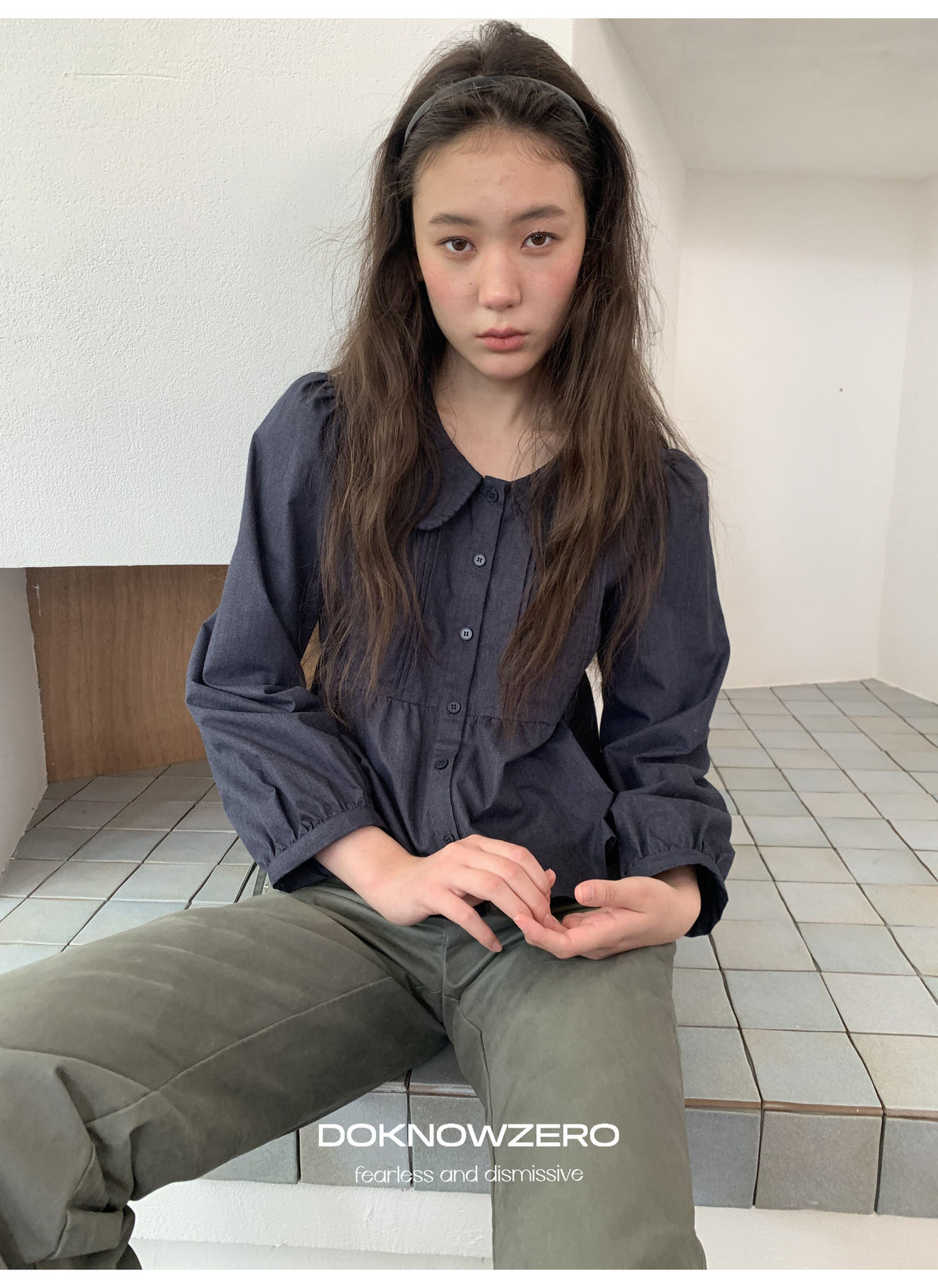 Doll Collar Pintuck Shirt