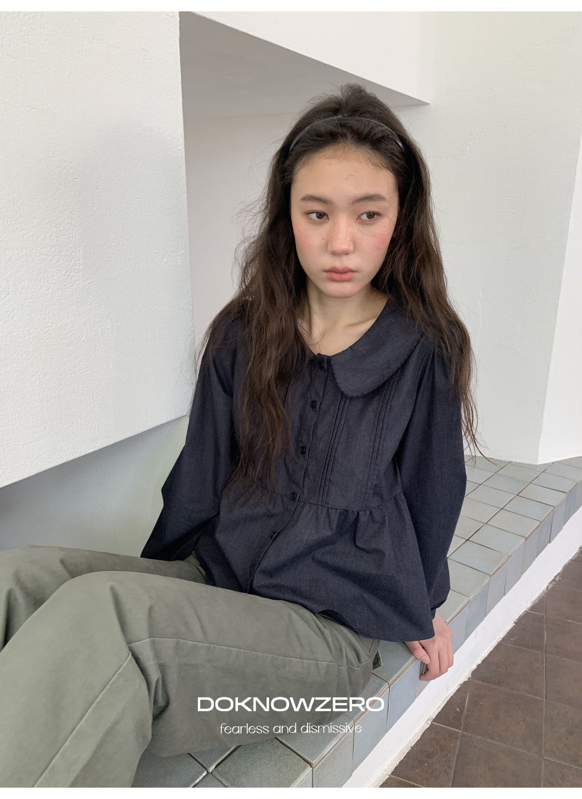Doll Collar Pintuck Shirt