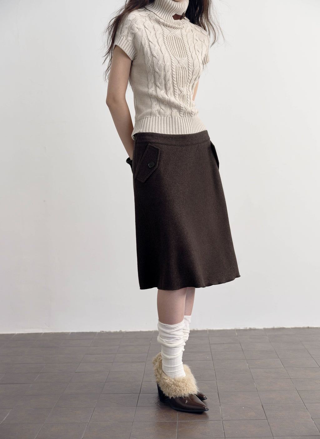 Chestnut Flap A-Line Skirt