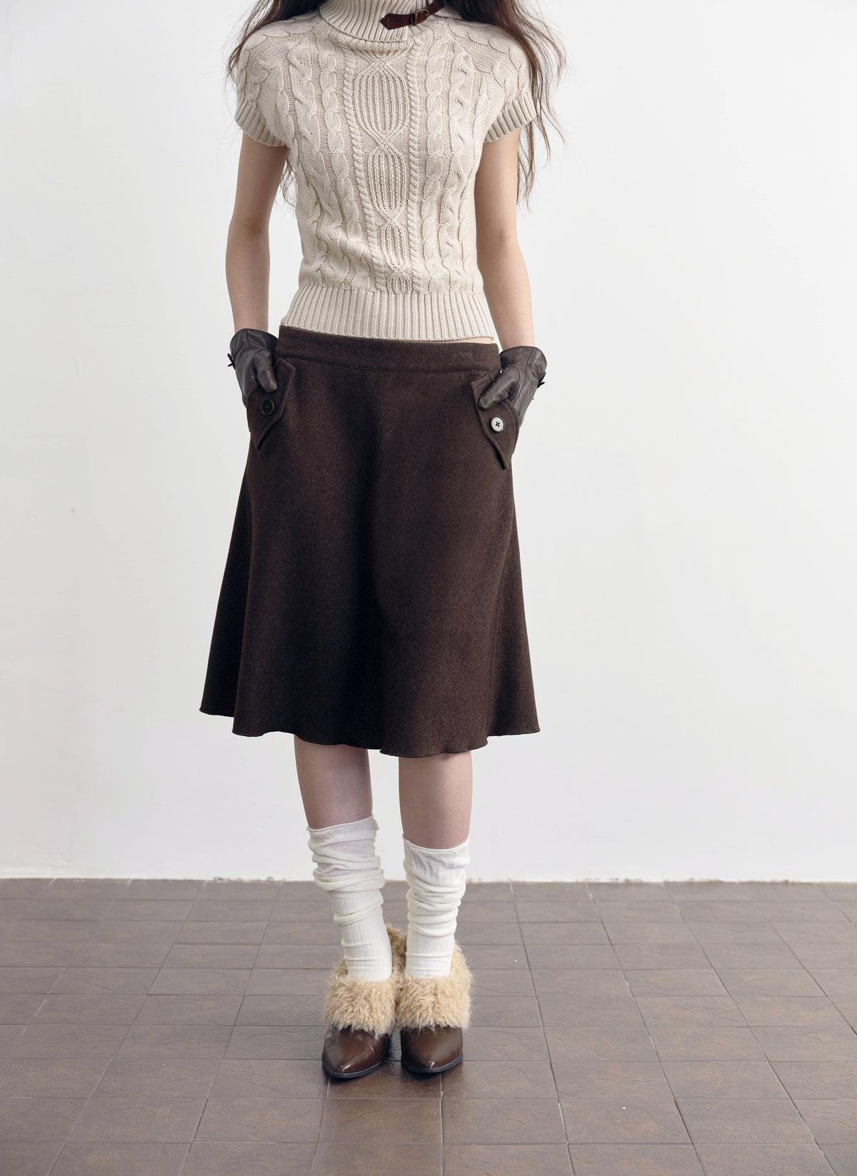 Chestnut Flap A-Line Skirt