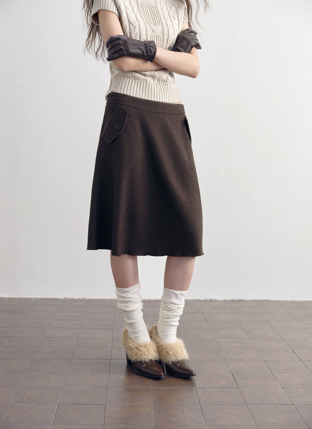 Chestnut Flap A-Line Skirt
