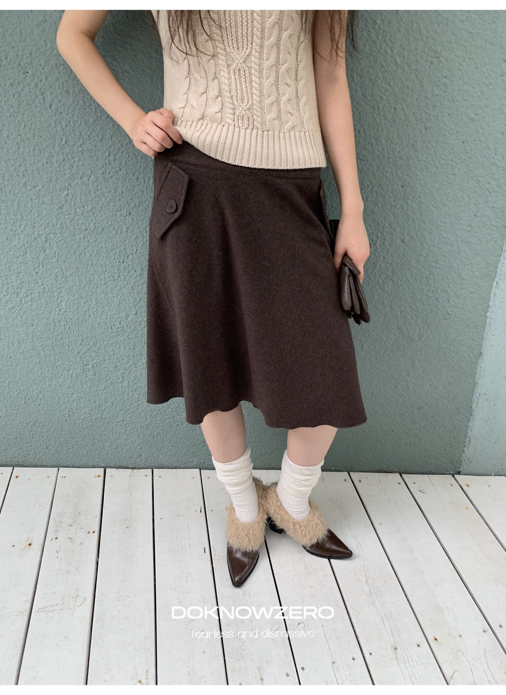 Chestnut Flap A-Line Skirt