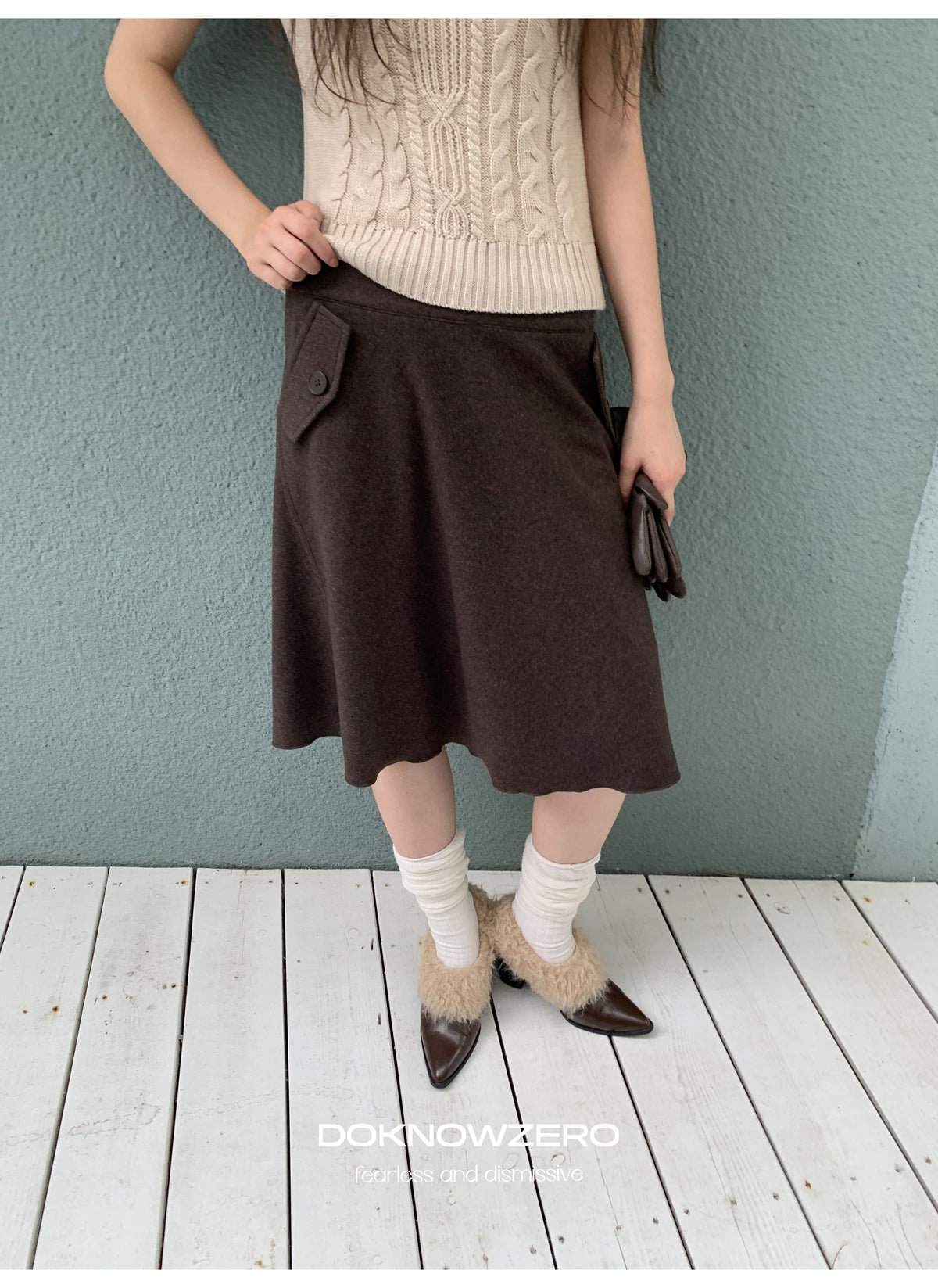 Chestnut Flap A-Line Skirt