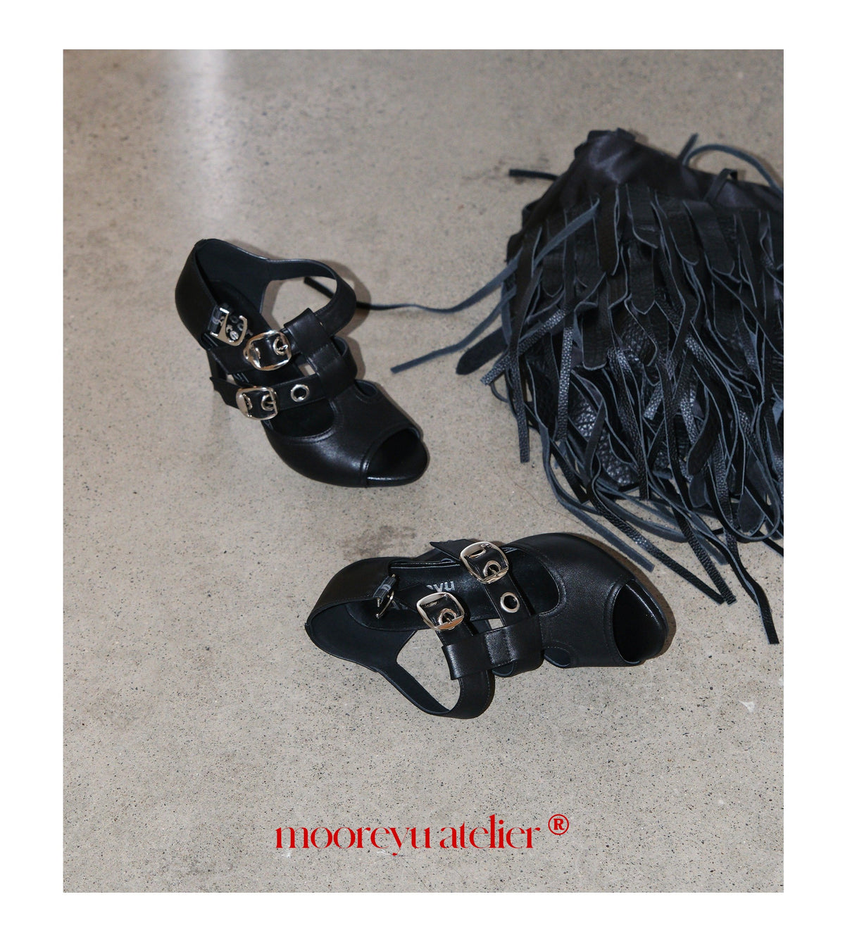 Double Buckle Peep Toe Heels Black
