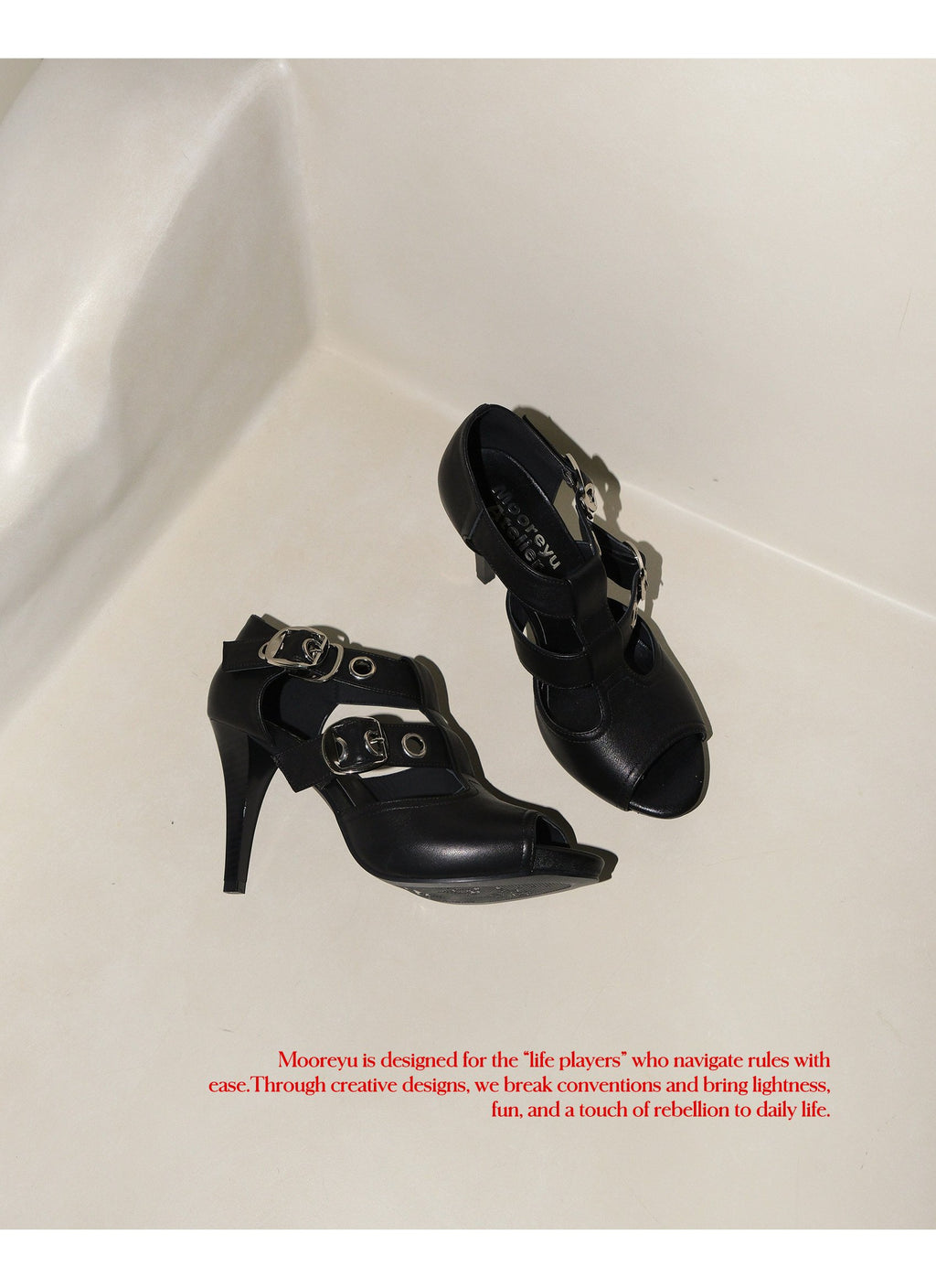 Double Buckle Peep Toe Heels Black