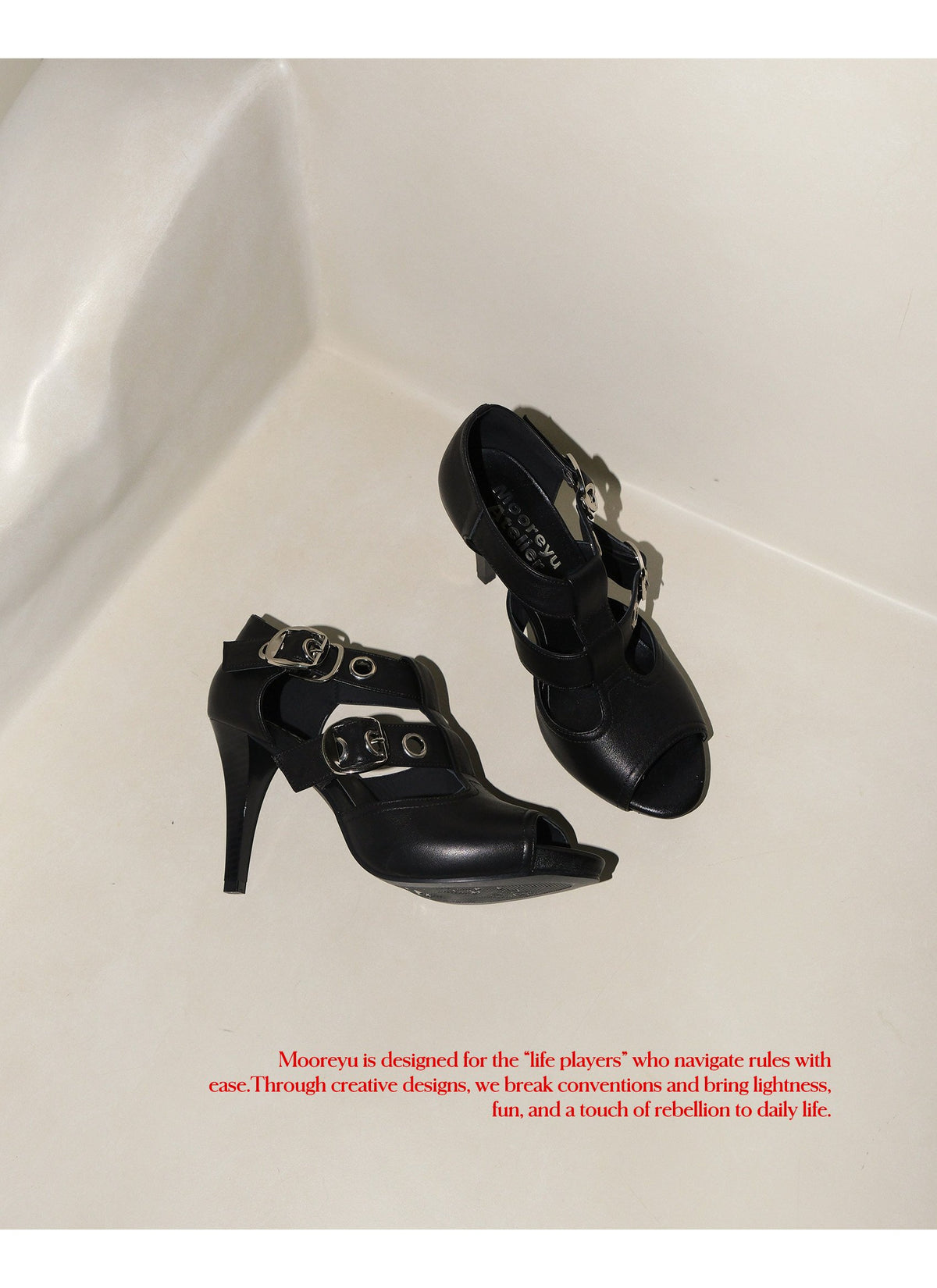 Double Buckle Peep Toe Heels Black