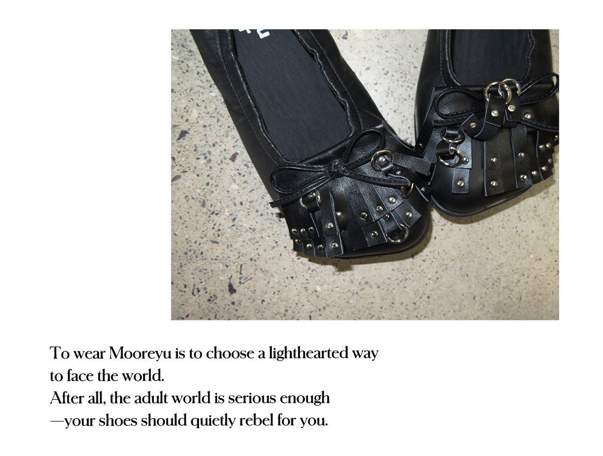Rebel Bow Studded Ballet Flats Black