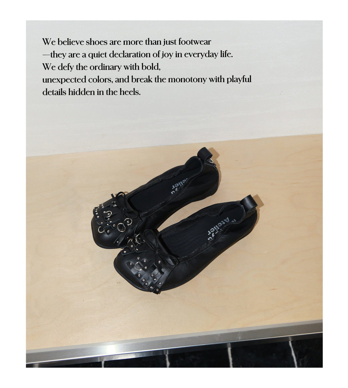 Rebel Bow Studded Ballet Flats Black